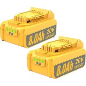 2Pack 8.0Ah Max Replacement for Dewalt 20V Battery Lithium Compatible with XR DCB200 DCB201 DCB206 DCB204 DCB207 DCD/DCF/DCG Series