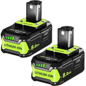 KINGTIANLE 8.0Ah 18V Battery for Ryobi: Replacement Compatible with Ryobi 18V Battery ONE+ Lithium-ion P108 P102 P103 P105 P107 P189 Cordless Power Tools, 2 Pack