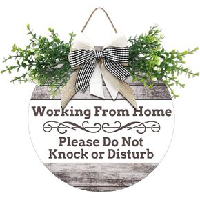 Working from Home Please Do Not Knock or Disturb Round Wooden Door Hanger,Nursery,Front Door,Door Knob Decor,Living Room Sign, Wall Decor, Hanging Wood Sign, Bedroom Decor Sign（A）