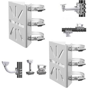 2-Pack Universal Stainless Steel Wall Mount Brackets with 6 Rings, Vertical Pole Mount Adapter for CCTV Security Cameras, PTZ Dome, Indoor/Outdoor AP Access Points, and Client CPE