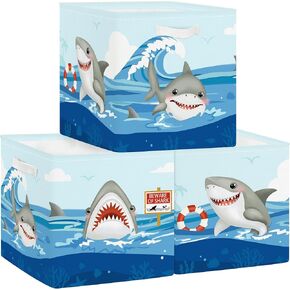 Clastyle Ocean Animal Kid Storage Basket Set Shark Foldable Closet Clothes Organizer Nursery Toddler Toy Bin Boy Girl Book Shelf Basket