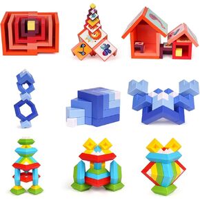 Agirlgle 3 in1 Stacking Building Blocks Stacker Montessori Toys for Toddlers Pyramid/Changing Cube/Puzzle Geometric Blocks Educational Toys STEM Sensory Toys Preschool Learning Activities Gifts