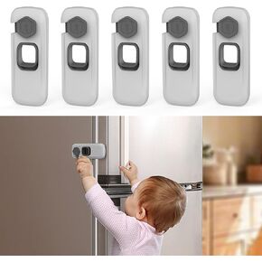 Baby Proofing Fridge Locks for Kids With Strong Adhesive 5 Pack Child Proof Refrigerator Lock for Kid Baby Safety Freezer Lock for Toddler Kitchen Pet Proof Refrigerator Latch Fridge Child Lock (Gray)