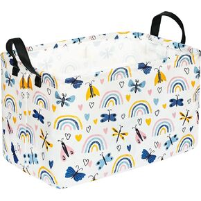 Rectangle Foldable Gift Laundry Basket, Storage Basket for Dirty Cloth, Toys Nursery, Kids Clothes Basket Laundry Hamper with Handles for Room Decor (REC-Dragonfly)