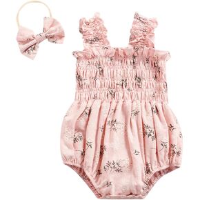 Newborn Infant Baby Girl Sleeveless Romper Toddler Girls Floral Jumpsuit Bow Headband Summer Outfits