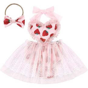 AWIBMK Baby Girl 1st Valentines Day Outfit Love Heart Backless Tulle Romper Dress Headband Birthday Cake Smash Set