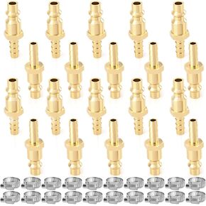 Gasher Brass Industrial Tool Fitting ، 1/4 "المقابس الهوائية عالية التدفق ، 1/4" Barb مخفضات Connect Hose Tubtings (20 Pack)