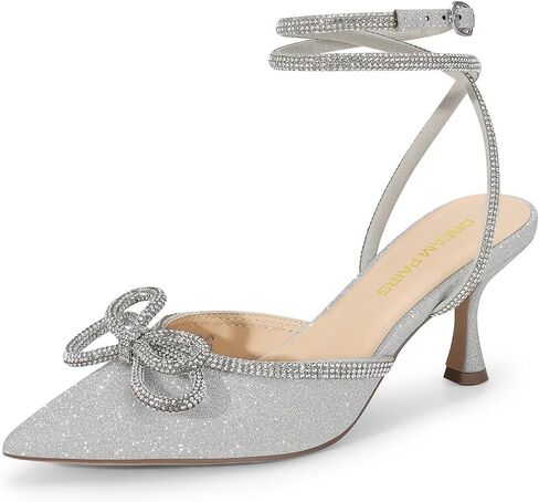 DREAM PAIRS Kitten Heels Rhinestone Bow Ankle Strap Stiletto Pointed Closed Toe Heels for Women Pumps Wedding Bridal Party Dress Shoes in Saudi Arabia