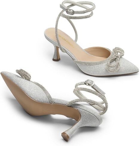 DREAM PAIRS Kitten Heels Rhinestone Bow Ankle Strap Stiletto Pointed Closed Toe Heels for Women Pumps Wedding Bridal Party Dress Shoes in Saudi Arabia