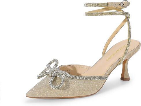 DREAM PAIRS Kitten Heels Rhinestone Bow Ankle Strap Stiletto Pointed Closed Toe Heels for Women Pumps Wedding Bridal Party Dress Shoes in Saudi Arabia