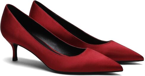 MOOMMO Kitten Heel Pumps Pointed Toe Satin Slip On 2 Inch Mid Heel Dress Shoes Classic Work Pumps for Office Ladies Wedding Bridal Party 4-13 M US in Kuwait