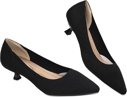 Womens Kitten Heels Pumps Shoes Comfortable Knit Closed Toe Heels for Women Work Office Casual Wedding Dressy in Saudi Arabia