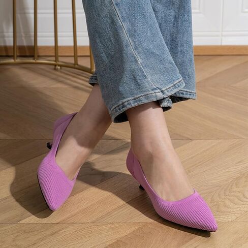 Womens Kitten Heels Pumps Shoes Comfortable Knit Closed Toe Heels for Women Work Office Casual Wedding Dressy in Saudi Arabia