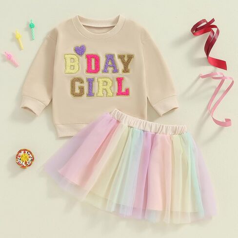 Toddler Fall Outfits Birthday Girl Embroidery Sweatshirt Tops + Princess Mesh Tutu Skirt Kids Birthday Dress Clothes in Kuwait