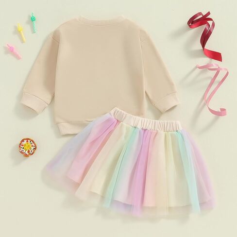 Toddler Fall Outfits Birthday Girl Embroidery Sweatshirt Tops + Princess Mesh Tutu Skirt Kids Birthday Dress Clothes in Kuwait