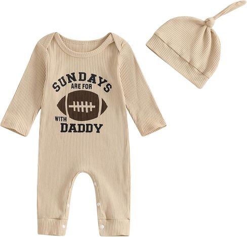Baby Boy Football Outfit Sundays are for Football with Daddy Ribbed Jumpsuit Romper Fall Newborn Coming Home Clothes in Kuwait
