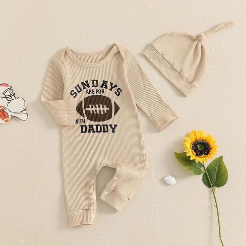 Baby Boy Football Outfit Sundays are for Football with Daddy Ribbed Jumpsuit Romper Fall Newborn Coming Home Clothes in Kuwait