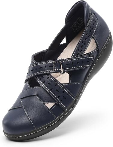 DREAM PAIRS Women Comfort Closed Toe Work Sandals Loafer | Ergonomic Crossover Straps with arch support and Memory foam cushioned insole for long-time standing and business casual wear in Saudi Arabia