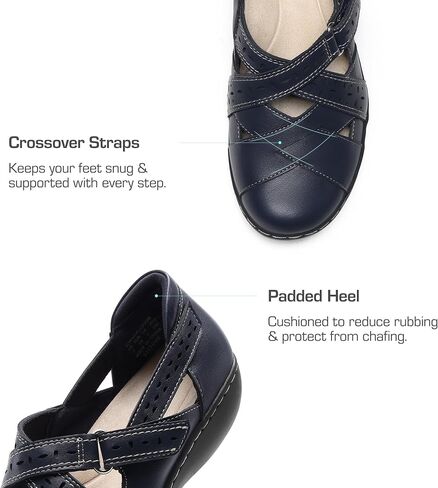 DREAM PAIRS Women Comfort Closed Toe Work Sandals Loafer | Ergonomic Crossover Straps with arch support and Memory foam cushioned insole for long-time standing and business casual wear in Saudi Arabia