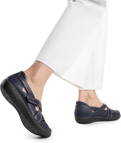 DREAM PAIRS Women Comfort Closed Toe Work Sandals Loafer | Ergonomic Crossover Straps with arch support and Memory foam cushioned insole for long-time standing and business casual wear in Saudi Arabia