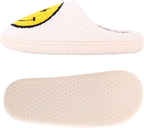 Retro Lightning Bolt Smile Face Slippers Soft Plush Comfy Warm Fuzzy Slippers Women's Cozy House Slippers in Kuwait