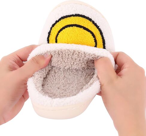 Retro Lightning Bolt Smile Face Slippers Soft Plush Comfy Warm Fuzzy Slippers Women's Cozy House Slippers in Kuwait
