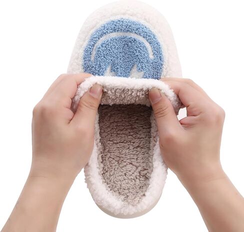 Retro Lightning Bolt Smile Face Slippers Soft Plush Comfy Warm Fuzzy Slippers Women's Cozy House Slippers in Kuwait