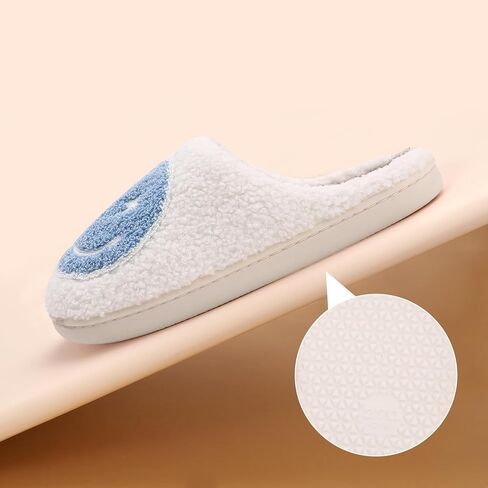 Retro Lightning Bolt Smile Face Slippers Soft Plush Comfy Warm Fuzzy Slippers Women's Cozy House Slippers in Kuwait