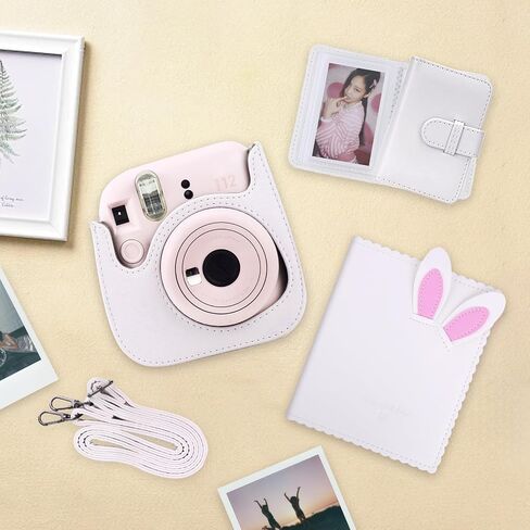Frankmate Protective Camera Case Compatible with Fujifilm Mini 12 11 9 8 Instant Camera with 64 Pockets Mini Photo Album, PU Leather Bag Cover with Adjustable Shoulder Strap (White) in Saudi Arabia