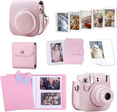Frankmate Protective Camera Case Compatible with Fujifilm Mini 12 11 9 8 Instant Camera with 64 Pockets Mini Photo Album, PU Leather Bag Cover with Adjustable Shoulder Strap (White) in Saudi Arabia