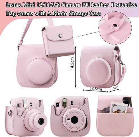 Frankmate Protective Camera Case Compatible with Fujifilm Mini 12 11 9 8 Instant Camera with 64 Pockets Mini Photo Album, PU Leather Bag Cover with Adjustable Shoulder Strap (White) in Saudi Arabia
