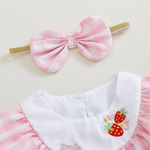 FYBITBO Newborn Baby Girl Outfits Smocked Long Sleeve Bubble Romper Plaid Bodysuit Jumpsuit Headband Infant Clothes Set in Saudi Arabia