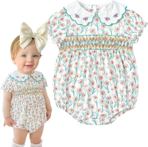 Simplee kids Baby Infant Girls Cotton Short Sleeve Summer Ruffle Romper 3-24 Months in Kuwait