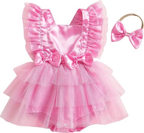 Baby Girl Sleeveless Tulle Dress Romper Ruffle Backless Bow Tutu Bodysuit Newborn Summer Birthday Outfit Clothes in Saudi Arabia