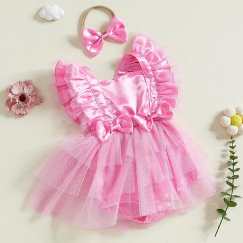 Baby Girl Sleeveless Tulle Dress Romper Ruffle Backless Bow Tutu Bodysuit Newborn Summer Birthday Outfit Clothes in Saudi Arabia
