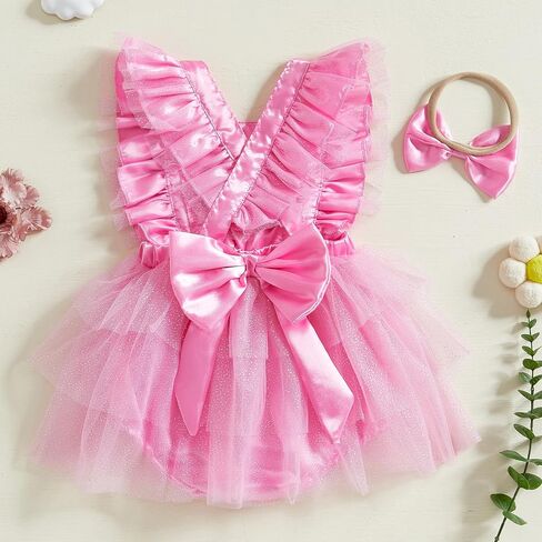 Baby Girl Sleeveless Tulle Dress Romper Ruffle Backless Bow Tutu Bodysuit Newborn Summer Birthday Outfit Clothes in Saudi Arabia