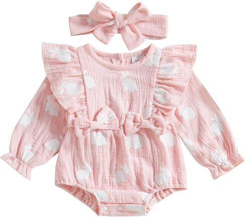 Newborn Baby Girl Valentines Outfit Ruffle Long Sleeve Romper Easter Bodysuit Cute St Patricks Day Baby Girl Outfit in Saudi Arabia