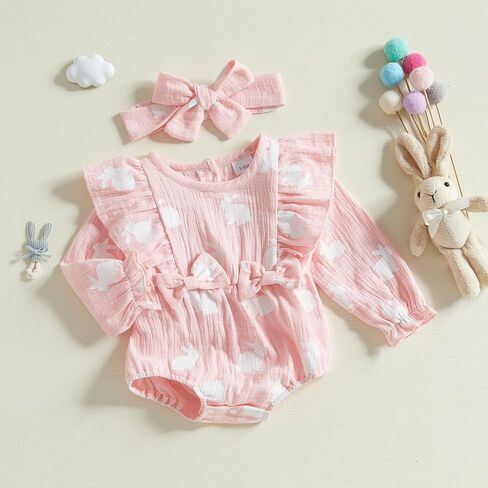 Newborn Baby Girl Valentines Outfit Ruffle Long Sleeve Romper Easter Bodysuit Cute St Patricks Day Baby Girl Outfit in Saudi Arabia