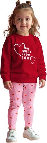Toddler Baby Girl Valentine's Day Outfit Cute Love Heart Crewneck Sweatshirt Ribbed Pants 2Pcs Set Spring Clothes in Saudi Arabia