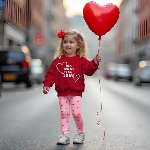 Toddler Baby Girl Valentine's Day Outfit Cute Love Heart Crewneck Sweatshirt Ribbed Pants 2Pcs Set Spring Clothes in Saudi Arabia