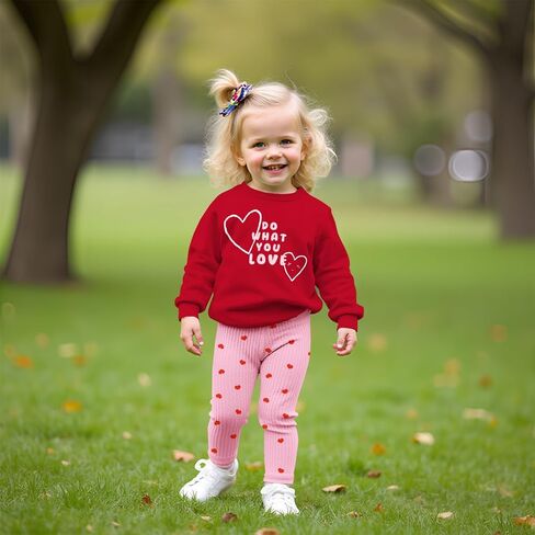 Toddler Baby Girl Valentine's Day Outfit Cute Love Heart Crewneck Sweatshirt Ribbed Pants 2Pcs Set Spring Clothes in Saudi Arabia