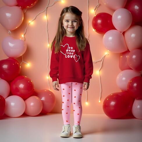 Toddler Baby Girl Valentine's Day Outfit Cute Love Heart Crewneck Sweatshirt Ribbed Pants 2Pcs Set Spring Clothes in Saudi Arabia