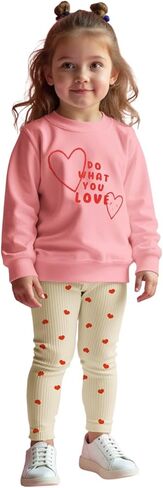 Toddler Baby Girl Valentine's Day Outfit Cute Love Heart Crewneck Sweatshirt Ribbed Pants 2Pcs Set Spring Clothes in Kuwait