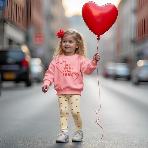 Toddler Baby Girl Valentine's Day Outfit Cute Love Heart Crewneck Sweatshirt Ribbed Pants 2Pcs Set Spring Clothes in Kuwait