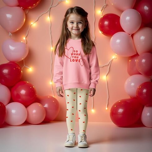 Toddler Baby Girl Valentine's Day Outfit Cute Love Heart Crewneck Sweatshirt Ribbed Pants 2Pcs Set Spring Clothes in Kuwait