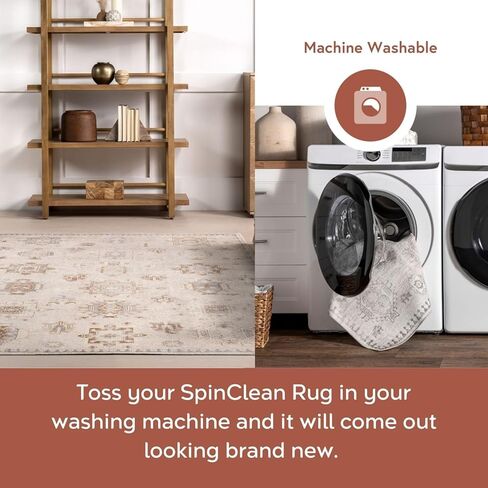 سجادة NuLOOM Krystin Medallion مقاس 6x9 قابلة للغسل في الغسالة لغرفة المعيشة وغرفة النوم وغرفة الطعام والمطبخ، بيج/عاجي in Kuwait