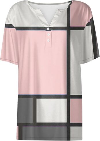 Womens Short Sleeve Summer Tops Casual V Neck Button Down Shirts Loose Fitted Boho Graphic Tees Fashion Ladies Tops in Saudi Arabia