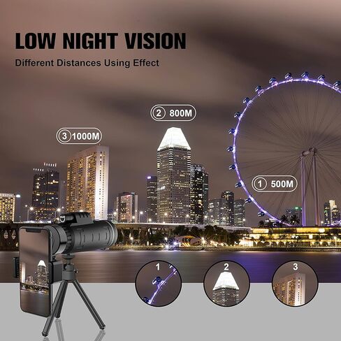 40 × 60 تلسكوب أحادي العين عالي الدقة مع محول الهواتف الذكية ، BAK4 PRISM FMC Monocular مع رؤية منخفضة الإضاءة لتخييم صيد الحياة البرية （LD006-00A-39） in Kuwait