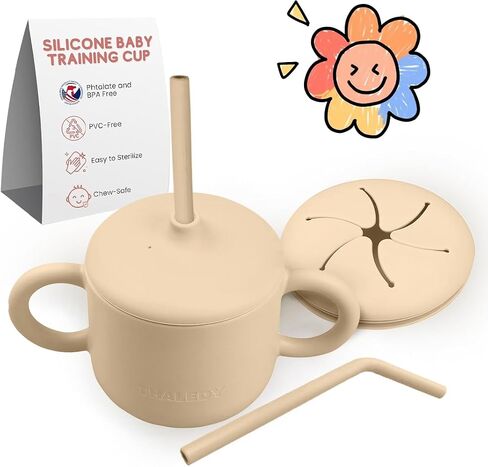 Sippy cup for 6 month old (8Oz/250ml) with straw, sippy cup for toddlers with soft spout and lid for practicing with snacks and sippy cup for 1 year old with handles. in Saudi Arabia