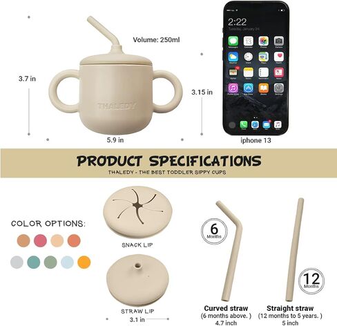 Sippy cup for 6 month old (8Oz/250ml) with straw, sippy cup for toddlers with soft spout and lid for practicing with snacks and sippy cup for 1 year old with handles. in Saudi Arabia